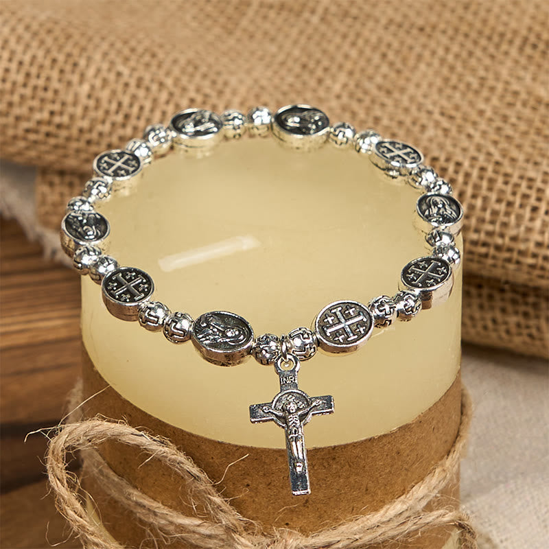 Our Lady Medal Sacred Symbol Crucifix Metal Bracelet