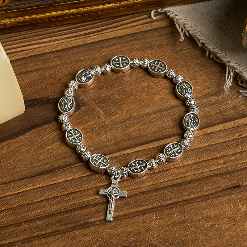 Our Lady Medal Sacred Symbol Crucifix Metal Bracelet