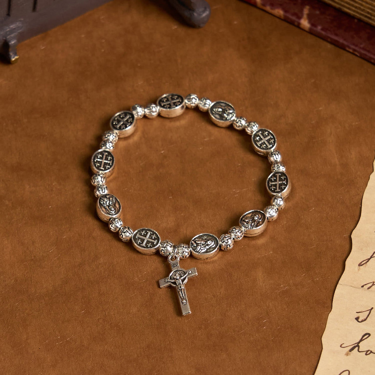 Our Lady Medal Sacred Symbol Crucifix Metal Bracelet