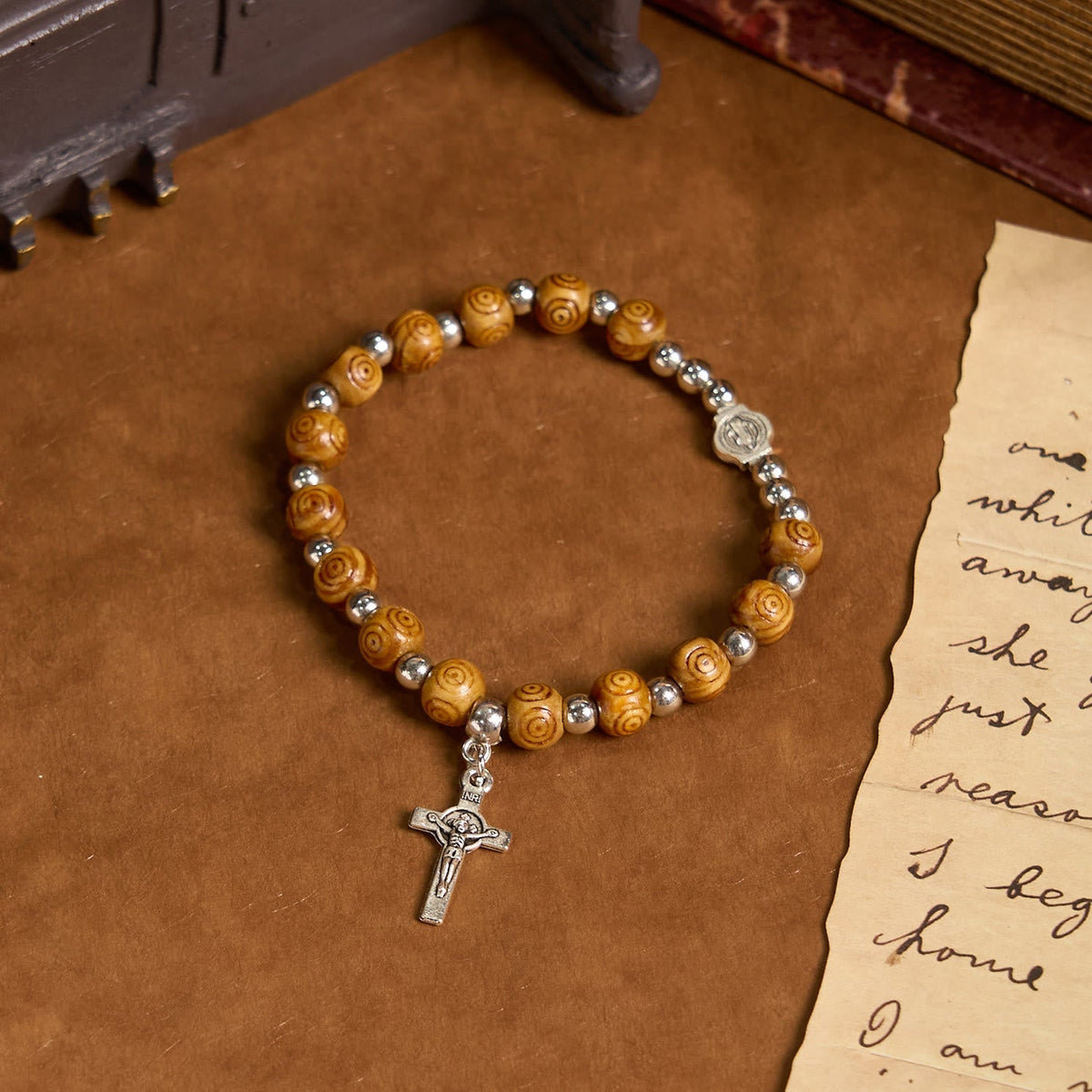 Jesus Icon Crucifix Rose Bracelet