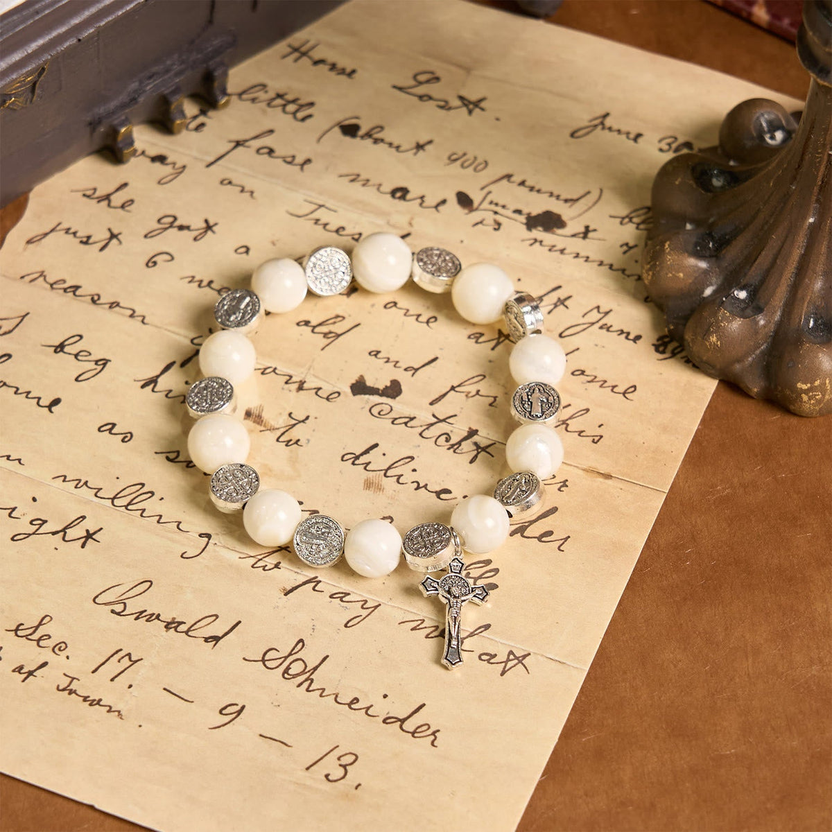White Beads Crucifix Bracelet