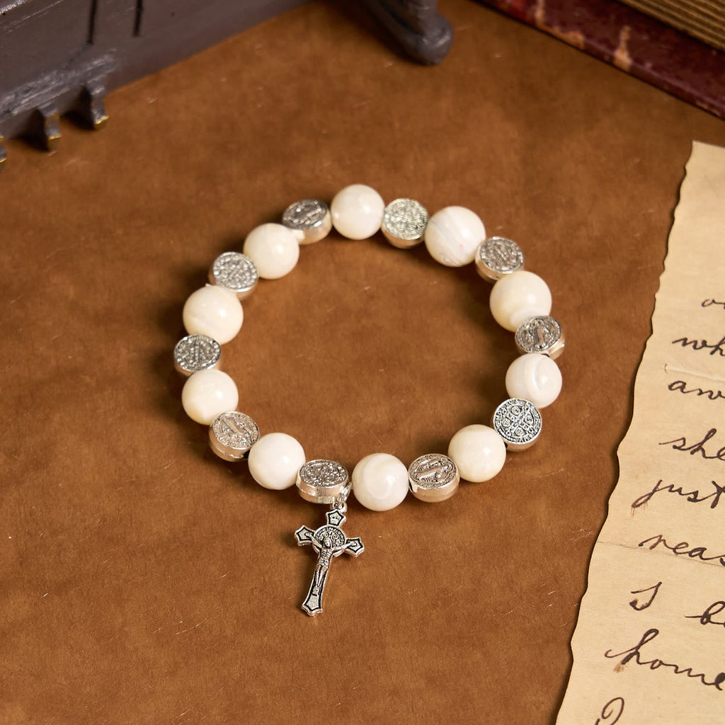 White Beads Crucifix Bracelet