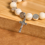 White Beads Crucifix Bracelet