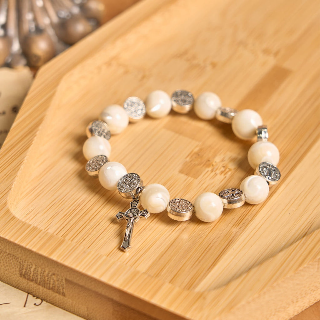White Beads Crucifix Bracelet