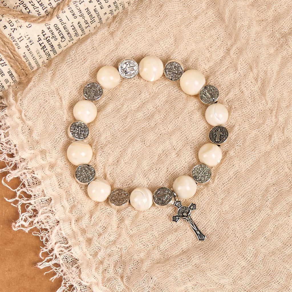 White Beads Crucifix Bracelet