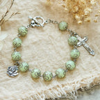 Green Beads Crucifix Rose Luminous Bracelet