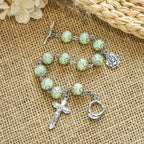 Green Beads Crucifix Rose Luminous Bracelet
