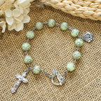 Green Beads Crucifix Rose Luminous Bracelet