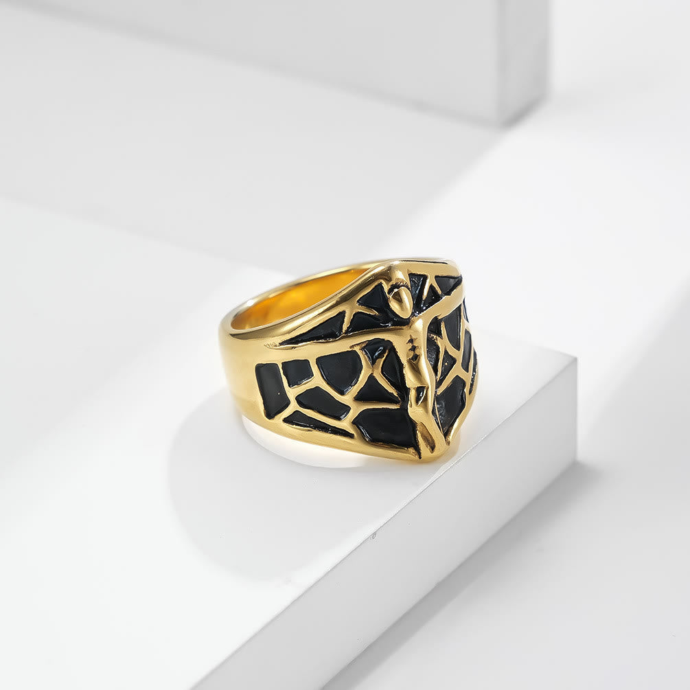 2colors Vintage Spiderweb Jesus Cross Ring-A Blend of Edge and Faith