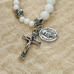 6mm White Bead Miraculous Medal & Crucifix Rosary Bracelet