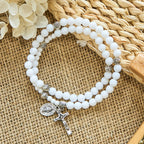 6mm White Bead Miraculous Medal & Crucifix Rosary Bracelet
