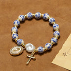 Our Lady Medal & Cross Floral-Inspired Bracelet