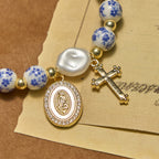 Our Lady Medal & Cross Floral-Inspired Bracelet
