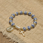 Our Lady Medal & Cross Floral-Inspired Bracelet