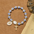 Our Lady Medal & Cross Floral-Inspired Bracelet