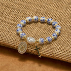 Our Lady Medal & Cross Floral-Inspired Bracelet