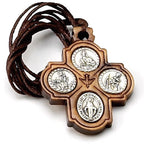 Classic Olive Wood Four Way Cross Necklace