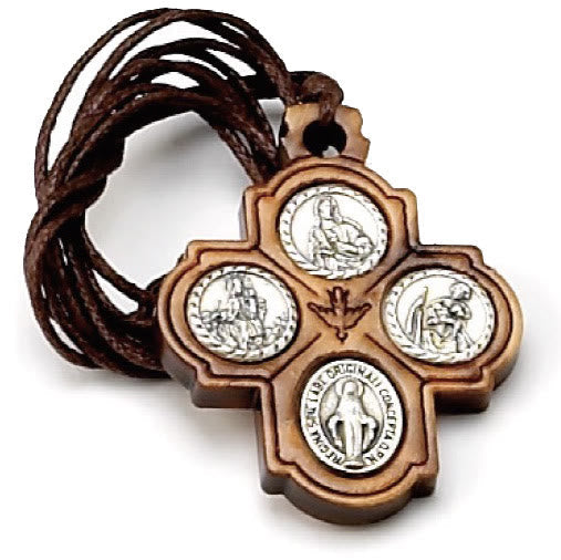 Classic Olive Wood Four Way Cross Necklace