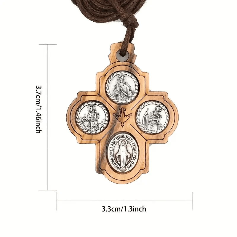 Classic Olive Wood Four Way Cross Necklace