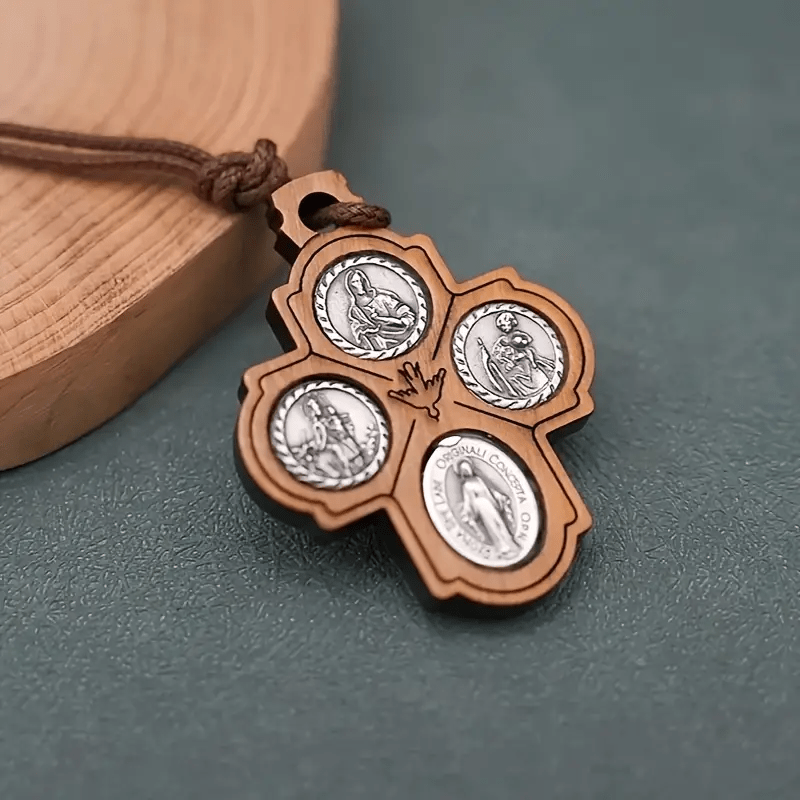 Classic Olive Wood Four Way Cross Necklace