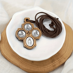 Classic Olive Wood Four Way Cross Necklace