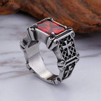 Red & Black Gemstone Cross-Embellished Couple Ring