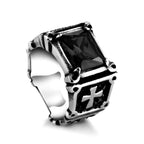 Red & Black Gemstone Cross-Embellished Couple Ring