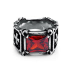 Red & Black Gemstone Cross-Embellished Couple Ring