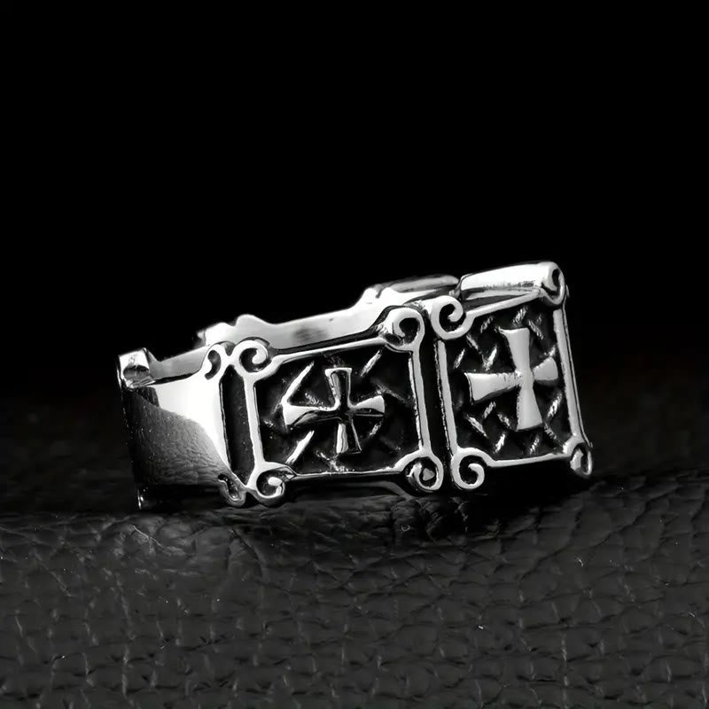 Red & Black Gemstone Cross-Embellished Couple Ring