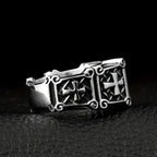 Red & Black Gemstone Cross-Embellished Couple Ring