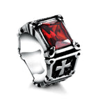 Red & Black Gemstone Cross-Embellished Couple Ring