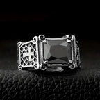 Red & Black Gemstone Cross-Embellished Couple Ring
