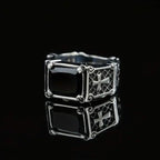 Red & Black Gemstone Cross-Embellished Couple Ring