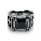 Red & Black Gemstone Cross-Embellished Couple Ring