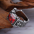 Red & Black Gemstone Cross-Embellished Couple Ring