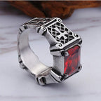 Red & Black Gemstone Cross-Embellished Couple Ring