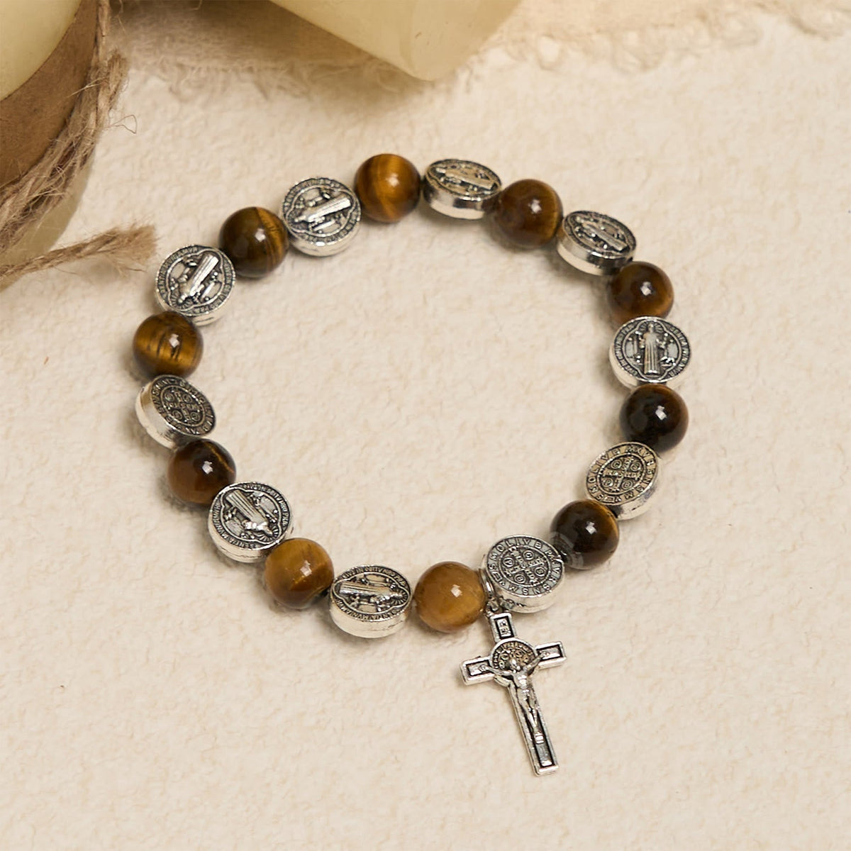 St. Benedict Symbol Tiger's Eye Bracelet