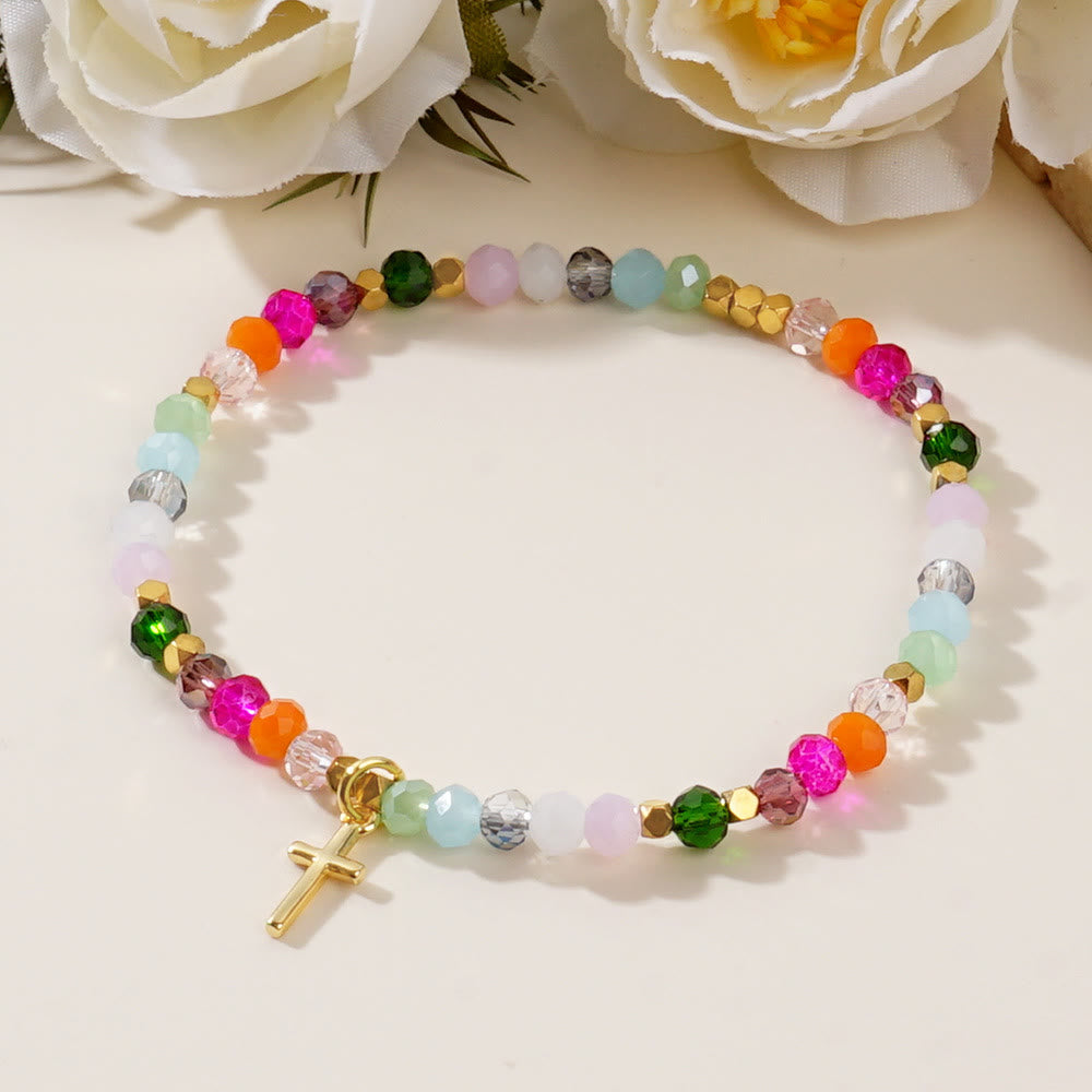 Multicolored Crystal Cross Bracelet with Blessed Card