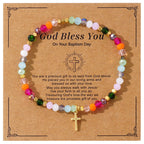 Multicolored Crystal Cross Bracelet with Blessed Card