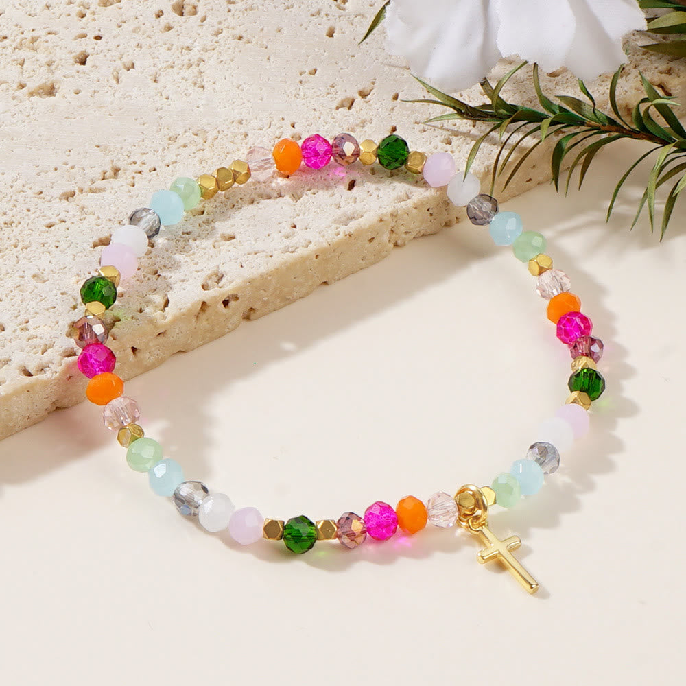 Multicolored Crystal Cross Bracelet with Blessed Card