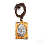 Olive Wood & Metal Virgin Mary Pendant Necklace