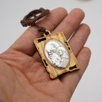 Olive Wood & Metal Virgin Mary Pendant Necklace