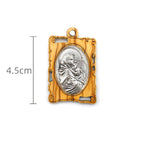 Olive Wood & Metal Virgin Mary Pendant Necklace