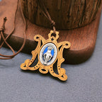 Vintage Olive Wood Miraculous Medal Necklace
