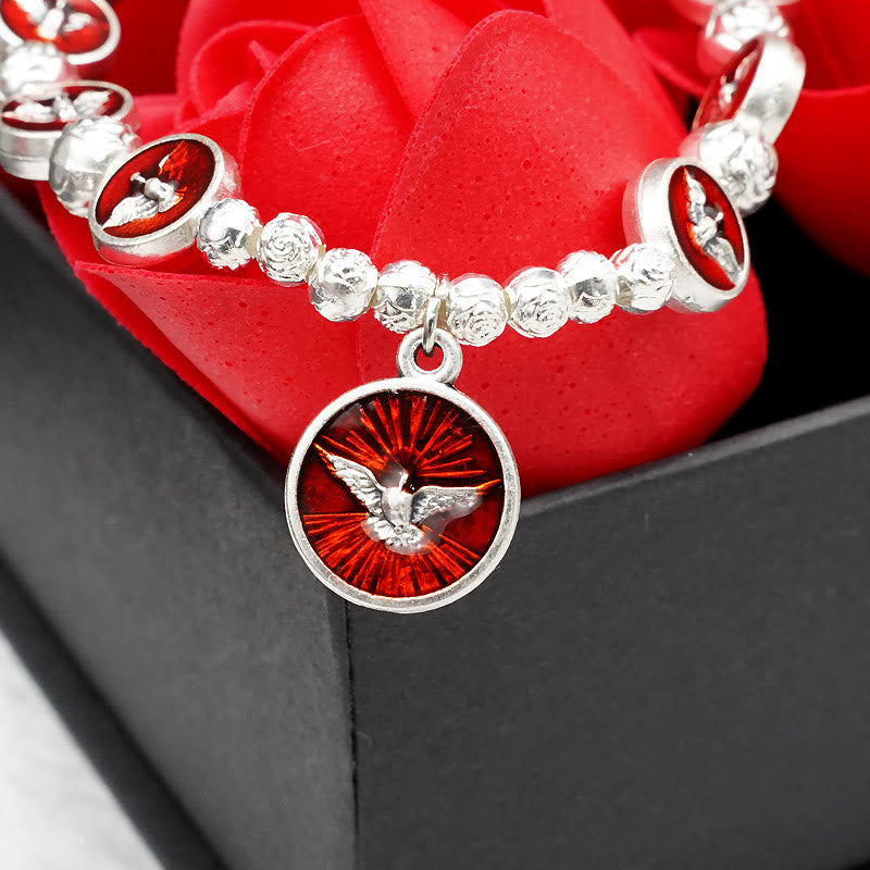 Enamel Holy Spirit with Cross and Rose Beads Bracelet