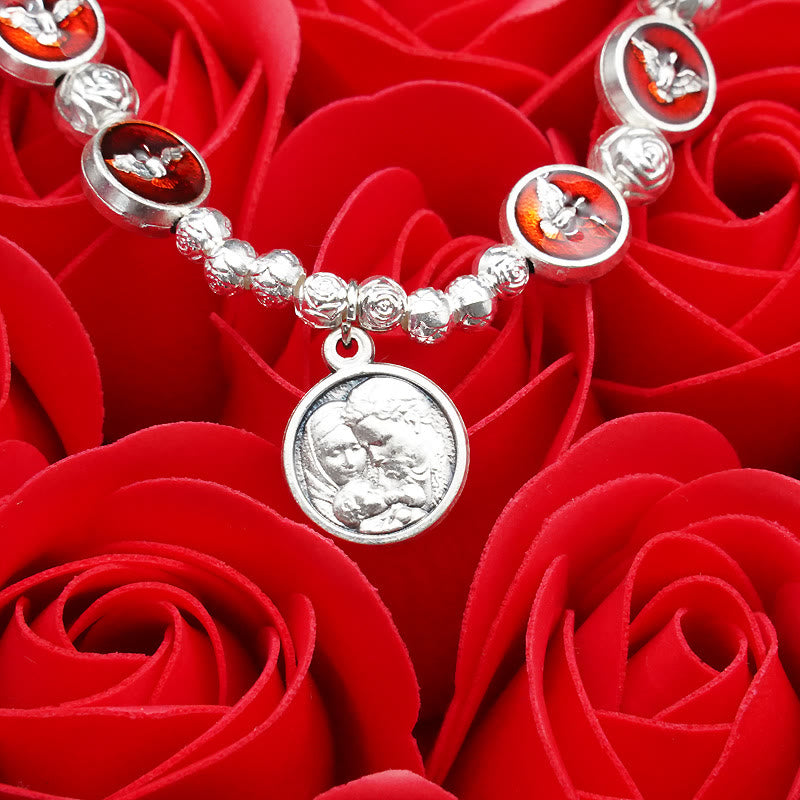 Enamel Holy Spirit with Cross and Rose Beads Bracelet