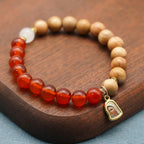 Red Agate & White Chalcedony Beads With Our Lady Pendant Bracelets