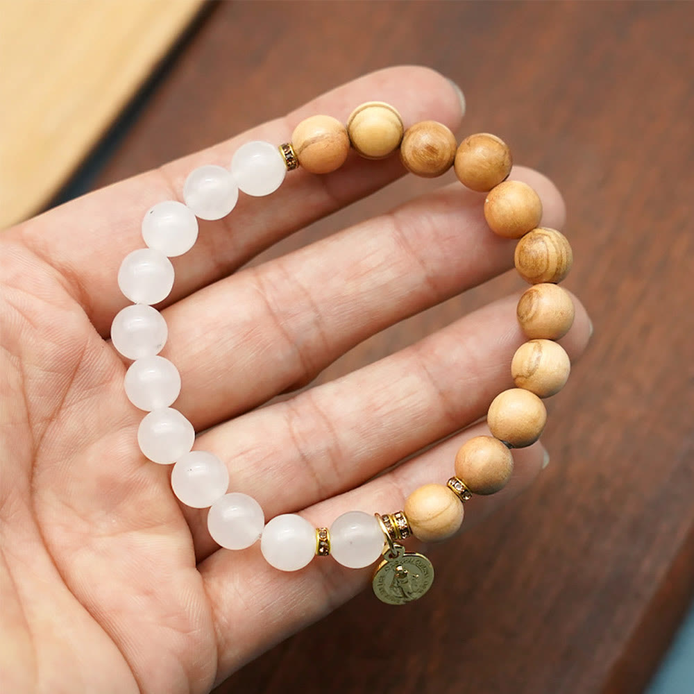 Red Agate & White Chalcedony Beads With Our Lady Pendant Bracelets