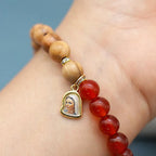 Red Agate & White Chalcedony Beads With Our Lady Pendant Bracelets