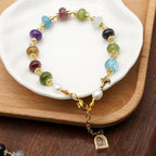 Miraculous Medal & Cross of Round Multicolor Natural Tourmaline Agate